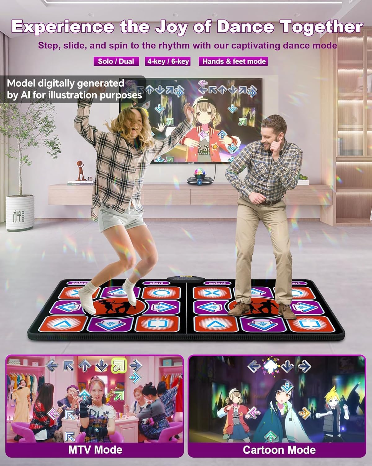 Double Wireless Dance Mat for TV, Family Fun - Black+red - image 2