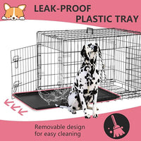 FDW Extra Large Dog Crate Dog Kennel Cage with Double Door,48 inch Folding Metal Wire Dog Cage with Removable Tray&Divider Panel,Pet Crate for Large Dogs,Black