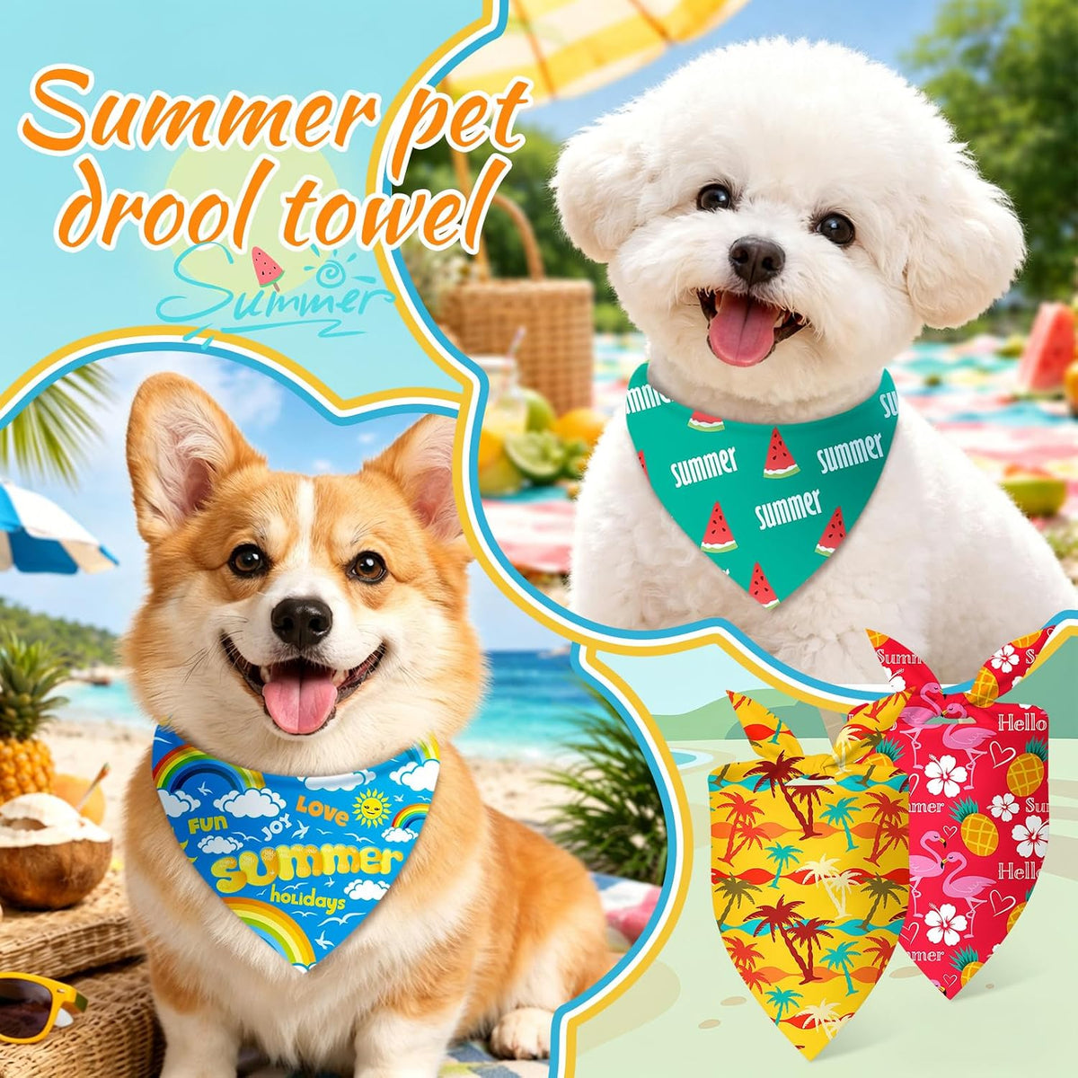 Preboun 100 Pcs Fall Paw Print Dog Bandanas Bulk - Summer / 19.7 x 13.8 x 13.8 Inch - image 2