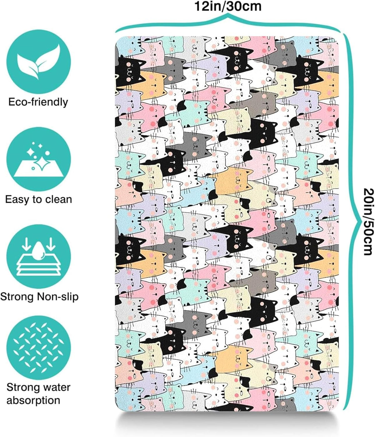 Pet Feeding Mat for Floors Cat Food Mat Waterproof Dog Food Mat - 20"L x 12"W / ColorfulCat - image 4