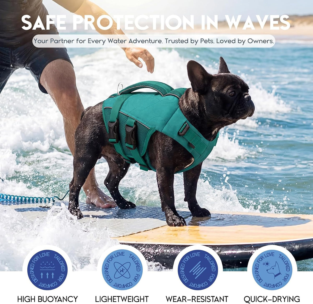 ASENKU Dog Life Jacket, High Floatation Dog Swimming Vest with Rescue Handles for Small Medium - X-Small / LakeGreen - image 3