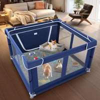 42x42 Inches Puppy Playpen with Gate - Blue / 42x42 IN With Pad - image 3