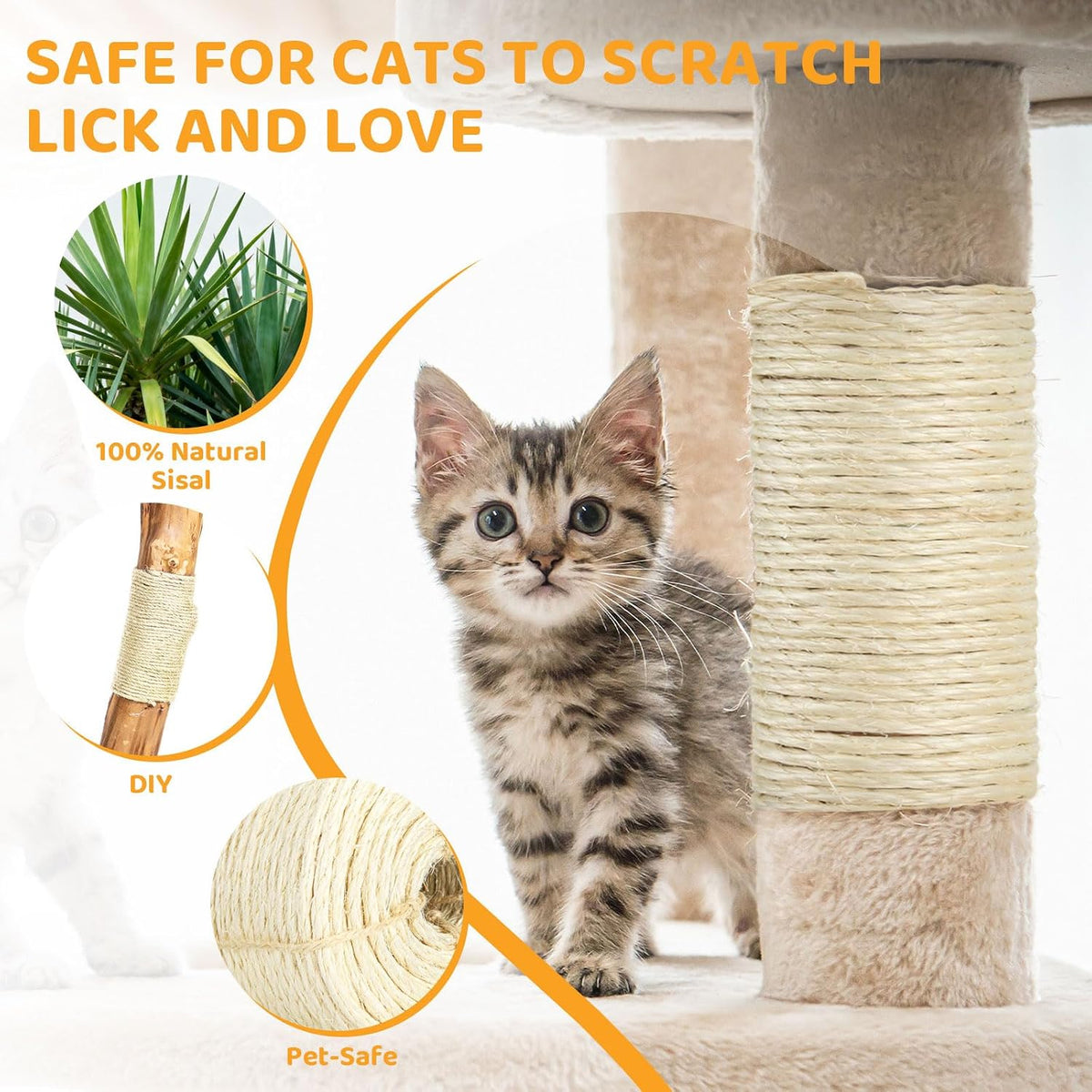 White Sisal Rope for Cat Tree and Scratching Post 5mm 1/5 Inch - White Φ5mm/0.2inch / 50FT - image 2