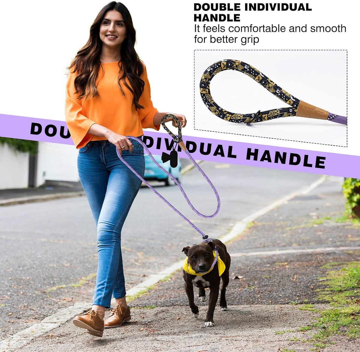 Slip Lead Dog Leash Reflective Training Durable Braided Rope Leashes – Essentials for Dogs - Light Purple / 1PC Large 1/2in x 6ft - image 2