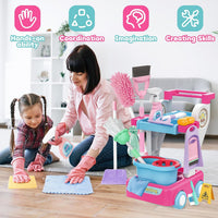 deAO kids cleaning set with detachable housekeeping cart, broom, mop and wet floor sign - view 6