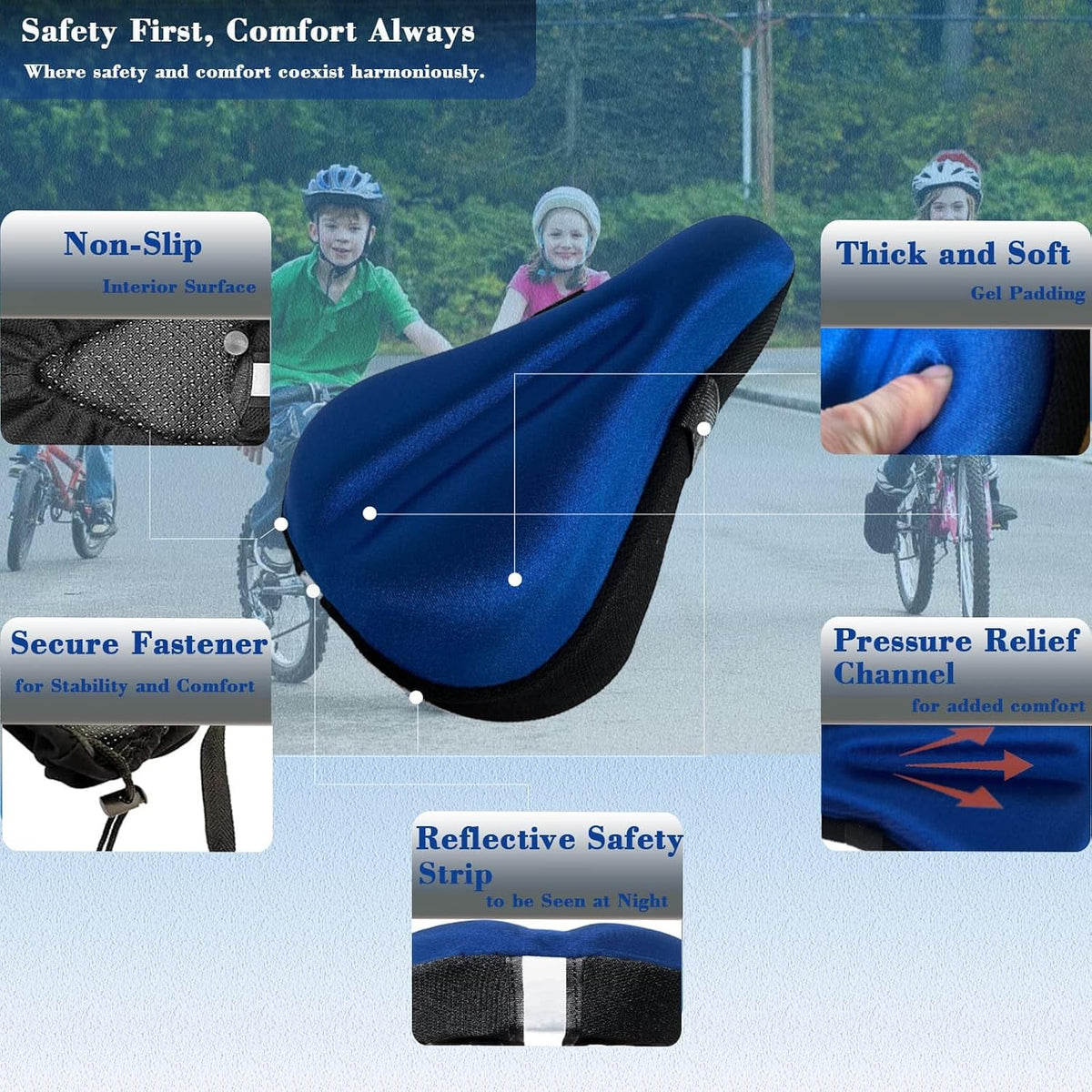 TCheung gel seat cushion for 9x6 inch kids bike seats with outdoor cover - view 12