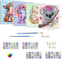 bleihum paint by numbers for kids, 4 pack of 8x8 inch animal canvases with acrylic paints and brushe - view 3