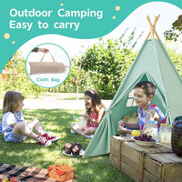 RongFa white canvas teepee tent for kids with wooden poles, flap door and mesh window - view 11