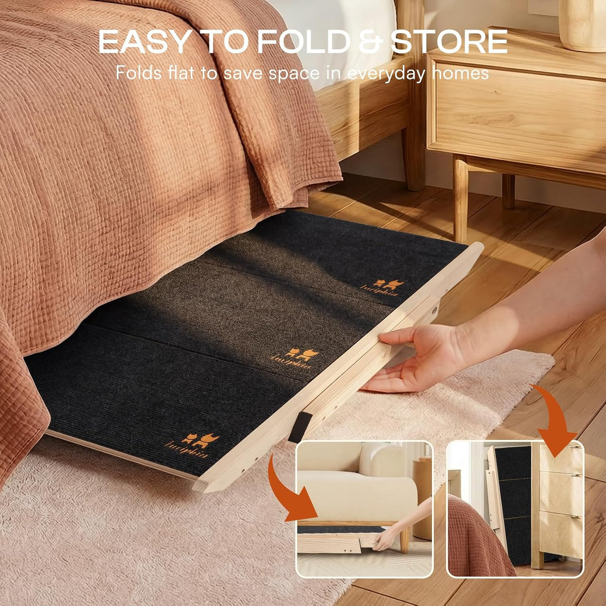 Luciphia Wooden 2-in-1 Dog Stairs - 25.6"H X 31.5"L X 17.3"W-4 steps for standard & high beds - image 4