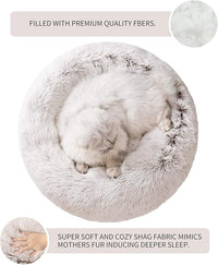 Love's cabin Calming Cat Bed for Indoor Cats,Anti-Anxiety Donut Round Dog Bed,Fluffy Faux Fur Washable Pet Bed for Small Medium Dogs and Cats,Coffee,24in