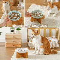 Melamine Slow Feeder Cat Bowls, Dishwasher Safe - Blue + Bamboo Base / 7"H - image 4