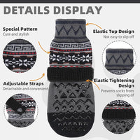 KOOLTAIL Dog Socks to Prevent Licking Paws for Hardwood Floors Anti Slip, Winter Warm Pet Boots&Paw Protector with Grippers, Double Sides Dog Shoes Booties for Small Medium Large Senior Dogs Grey M