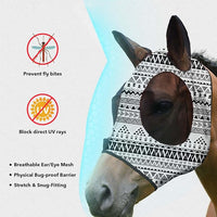 Harrison Howard Super Comfort Stretchy Fly Mask Large Eye Space with UV Protection Soft on Skin with Breathability Doodle Aztec M Cob