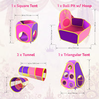 Playz 5pc Pop Up Play Tent and Crawl Through Tunnels for Kids w/Carry - Pink, Purple and Yellow - image 3