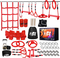 F7F9 60 ft ninja warrior obstacle course with monkey bars, rings, climbing net and spinning wheel