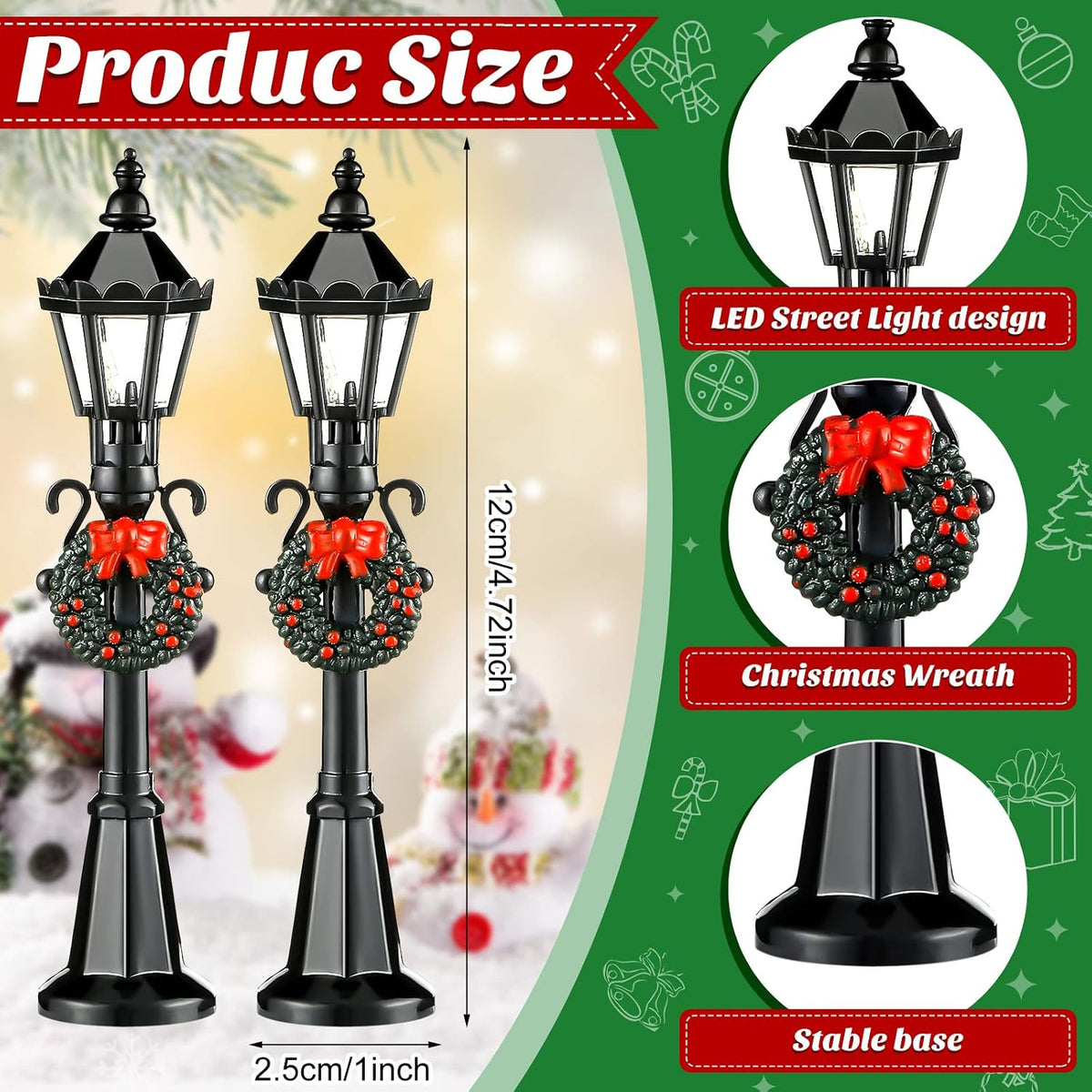 Mudder 12 Pcs Christmas Miniature Village Lamp Post Light - Stylish / 12 - image 3