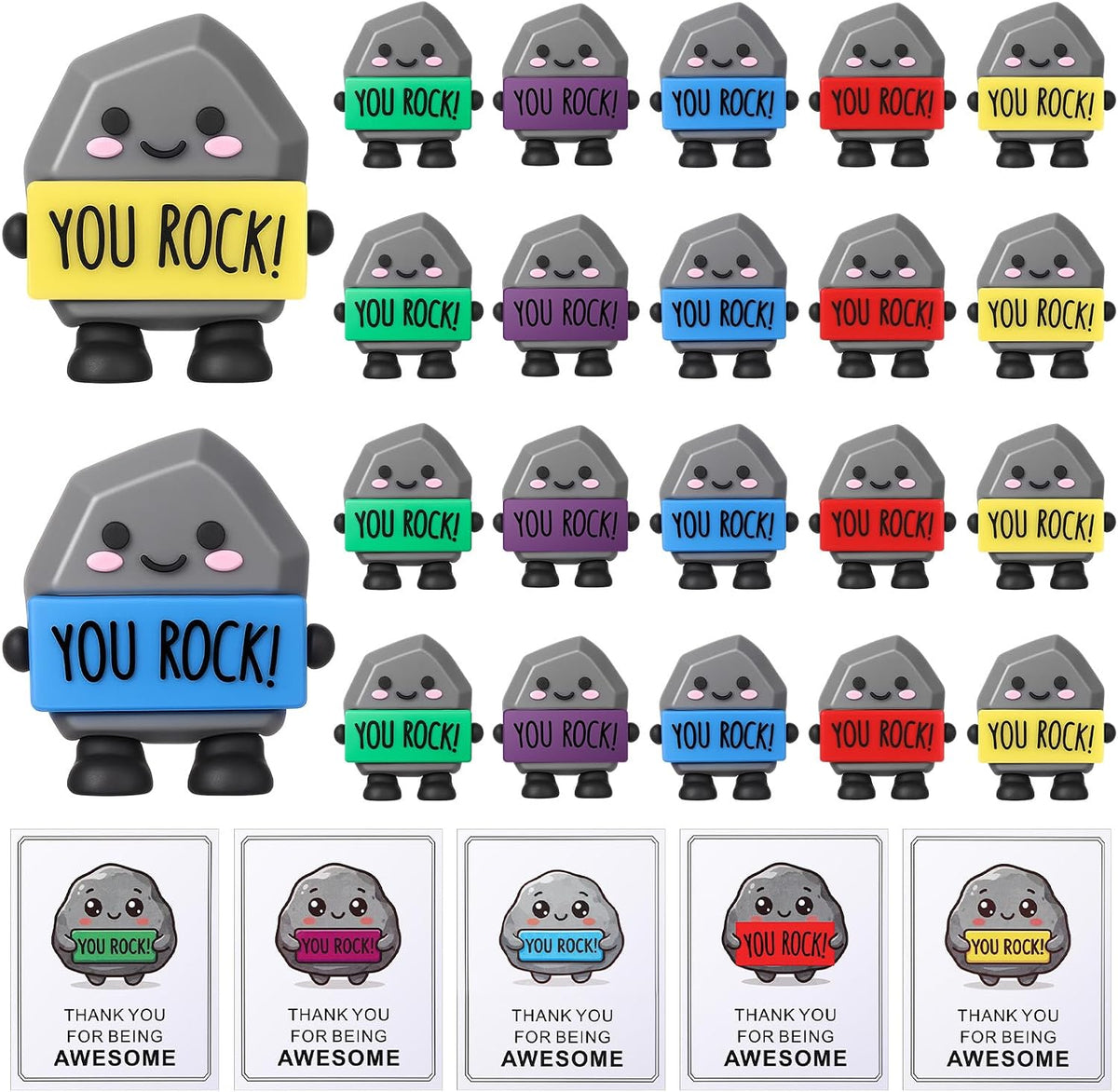 Gejoy 48 mini rubber positive figures with cards, potato, pickle, duck and flamingo