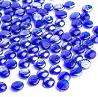 1 LB Blue Glass Marbles, Mini Flat Glass Beads~150 PCS for Vase Fillers, Floral Bottom Mancala Gems Pebbles Fish Tank Rocks for Table Aquarium,Home Decor Art Craft Supplies(0.5"~0.7")