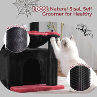 Cat Tree 32” Small Cat Tower with Large Hammock 16”& Self Groomer – Essentials for Cats - Medium-32" / Gothic - image 3