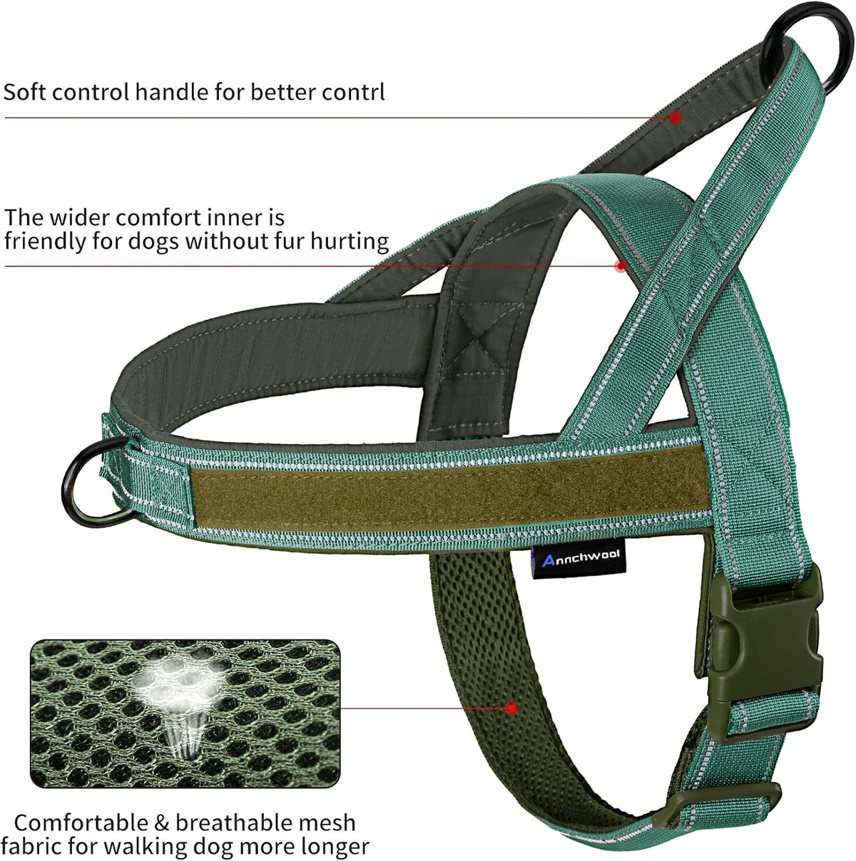 Annchwool No Pull Dog Harness with Soft Padded Handle - M / Reflective-Green Set - image 4