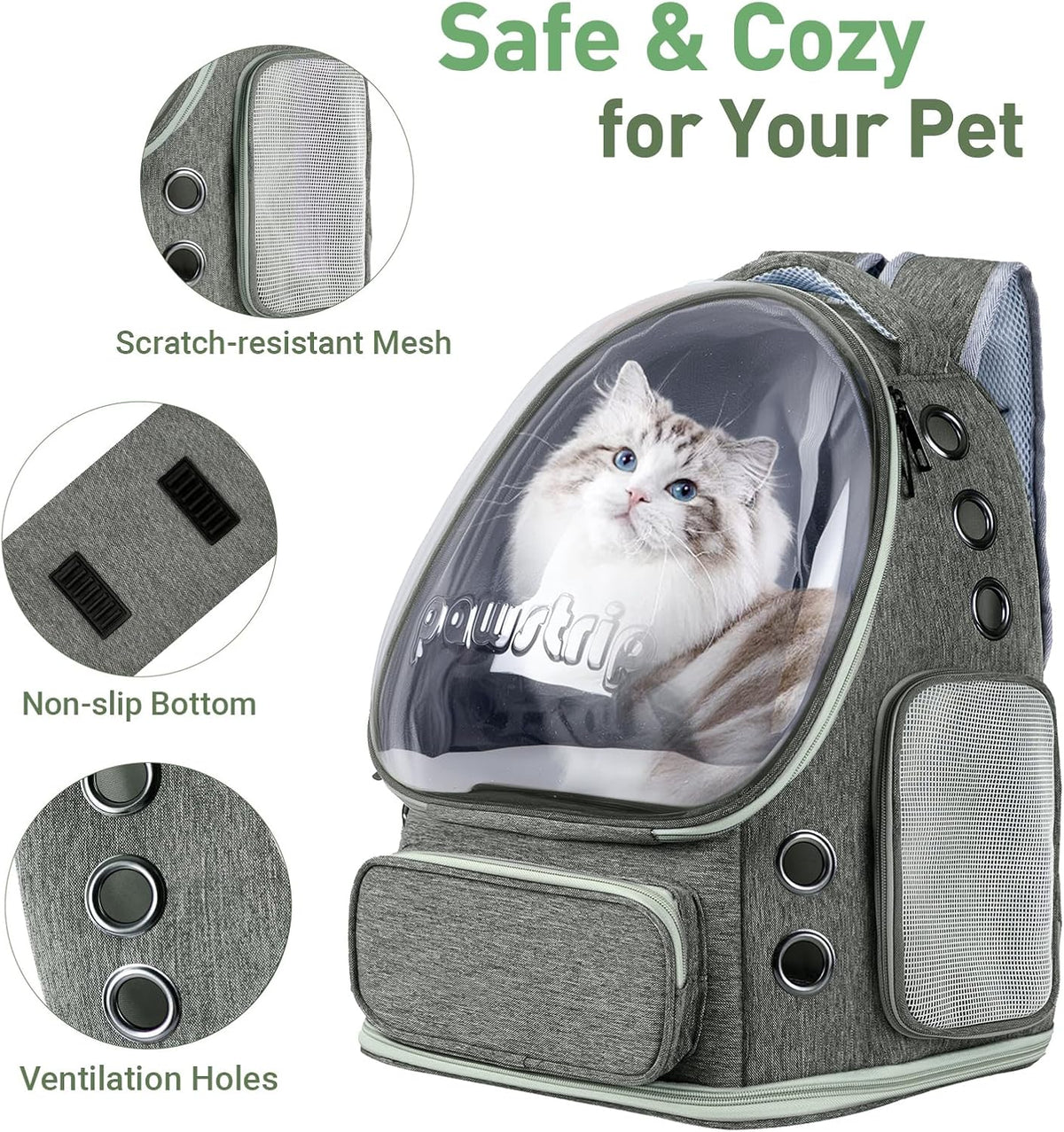 Cat Backpack Carrier Clear Bubble Window for Cats & Small Dogs up - Gray - image 3