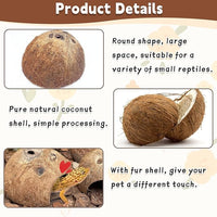 PINVNBY Natural Coconut Reptile Hideouts Lizard, Coco Hut Hermit Crab Hut Aquarium Fish Hide Cave for Small Reptile Crested Gecko Leopard Gecko Spider Snail Climber Toys (2 PCS Natural Surface)
