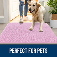 OLANLY Dog Door Mat for Muddy Paws 47x20, Absorbs Moisture and Dirt, Absorbent Non-Slip Washable Doormat, Quick Dry Chenille Mud Mat for Dogs, Entry Indoor Entryway Carpet for Inside Floor, Pink