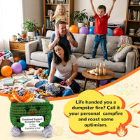 Megele 7-pack crochet dumpster fire desk figures in different colors with positive cards - view 7