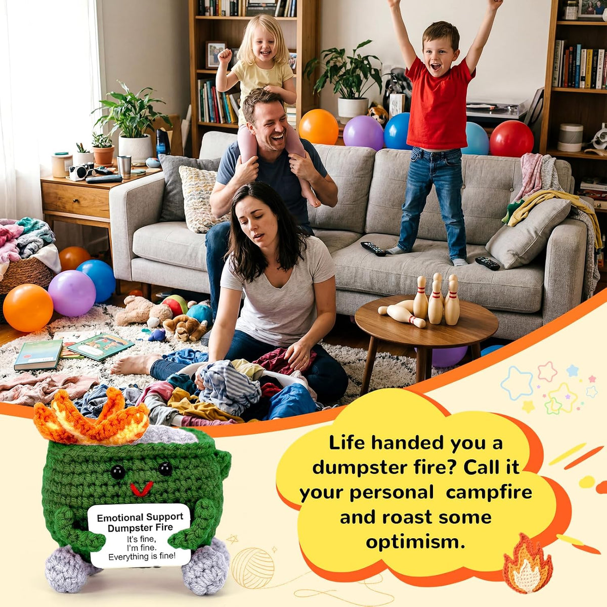 Megele 7-pack crochet dumpster fire desk figures in different colors with positive cards - view 7