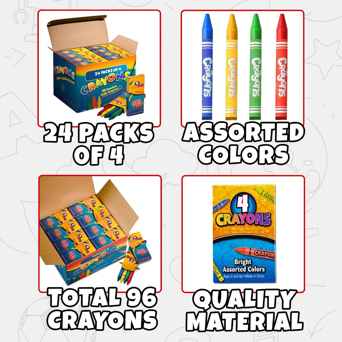 Bulk Crayons Party Favors & Classrooms - 24 Packs of 4 (96 Count) - image 2