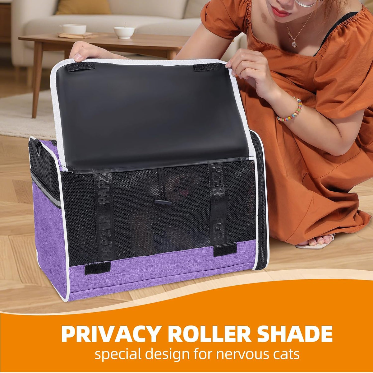Cat Carrier for Travel, Soft-Sided, Top Loading, Privacy Curtain - Purple / 18.0"L x 11.0"W x 11.0"H - image 3