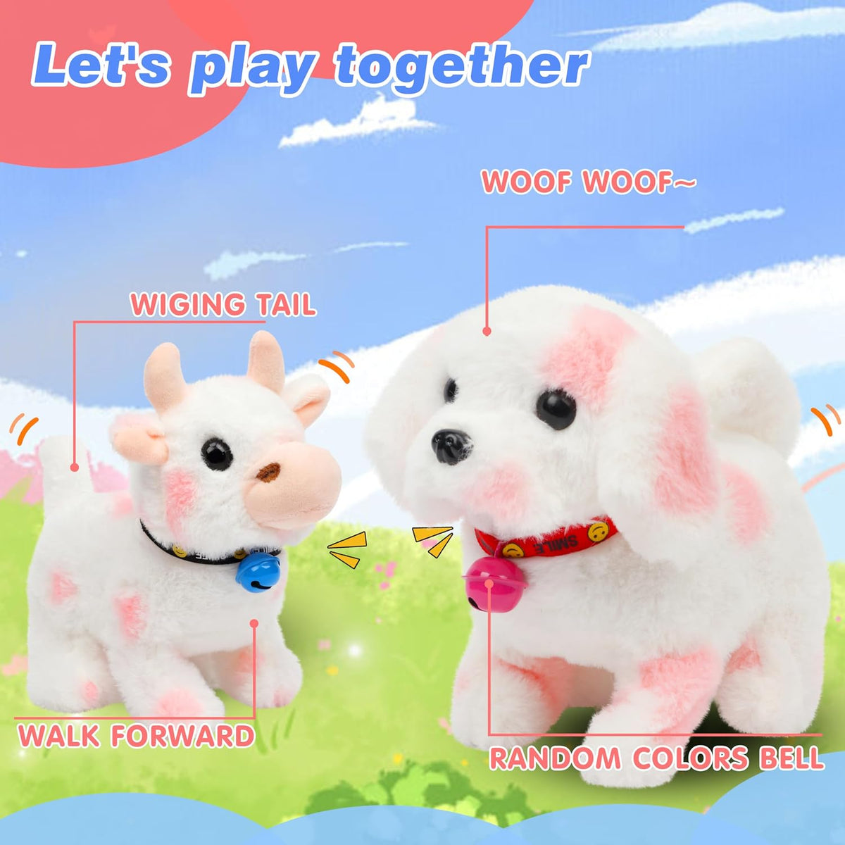 Hopearl Walking Gray Tabby Cat Interactive Electronic Pet Plush Kitty - Cow-Pink - image 4