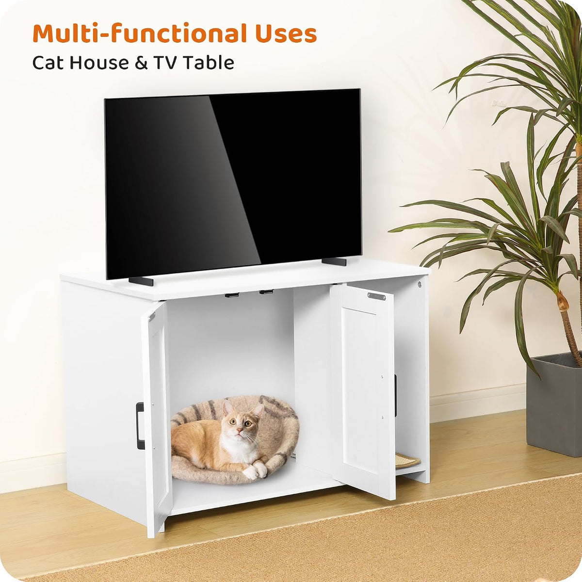 Cat Litter Box Enclosure, with Scratching Mat - White / 27.6"L x 18.2"W x 19.6"H - image 3