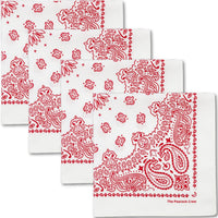 Premium Soft Cotton Bandanas Pack for Men and Women Paisley 22 x 22 - Pack of 4 White Red