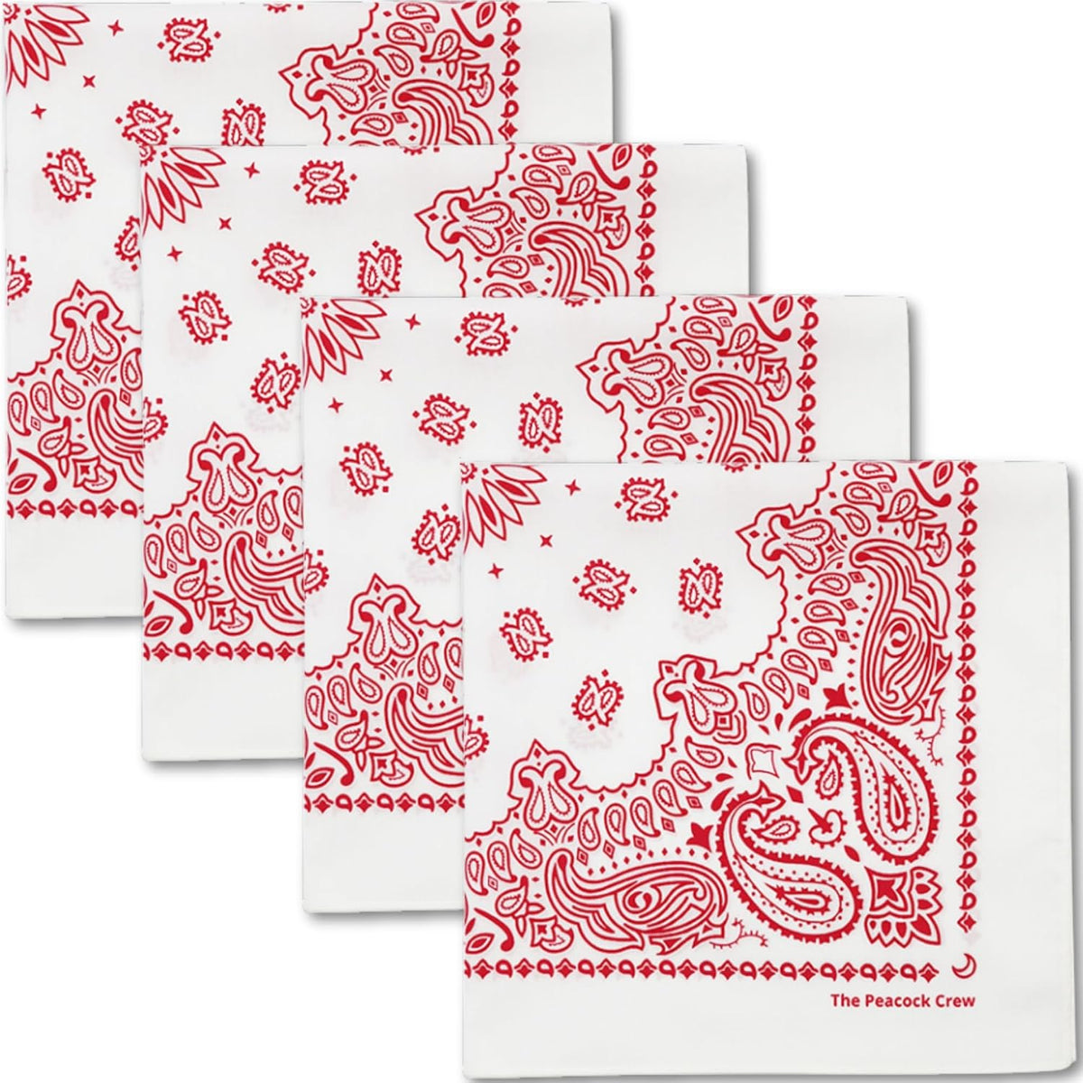 Premium Soft Cotton Bandanas Pack for Men and Women Paisley 22 x 22 - Pack of 4 White Red