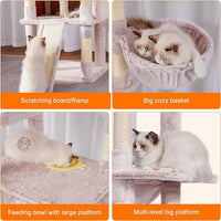 Heybly Tall Cat Tree, 78-inch Multi-Level Cat Tower for Indoor Cats, 2 Widened Plush Perches Cat Condo with Scratching Board and Big Caves, Muchroom HCT033MU