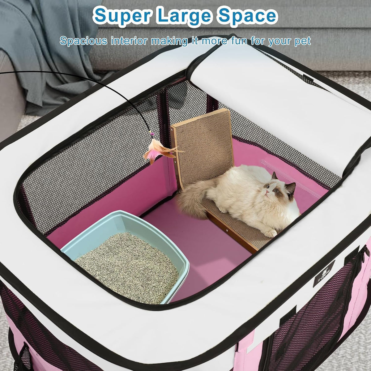 X-ZONE PET Dog Playpen, Puppy Cat Play Pen Portable Foldable Indoor/Outdoor Tent Crate Cage - Pink / Small - image 2