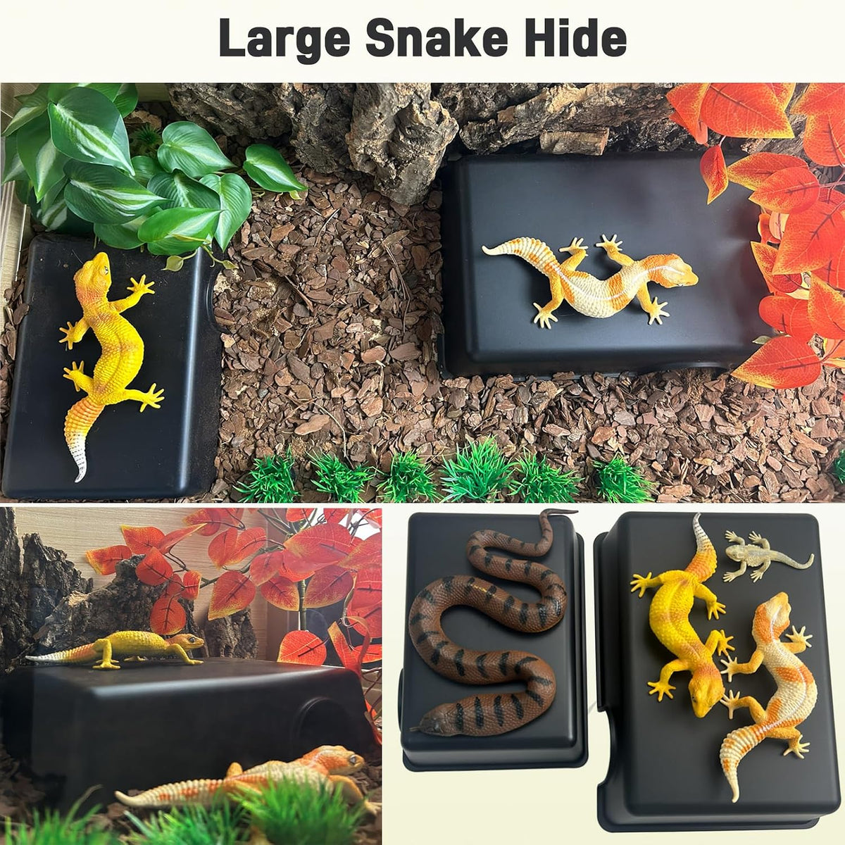 Reptile Hide Cave, Snake Hide for Ball Python & Gecko - Black / X-Large (2 Count) - image 3