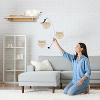 Snuggle & Play Cat Wall Shelves with Suction Cup Wand – 3 Mounted Steps, Climbing Wall Shelves and Furniture with Cat Wand