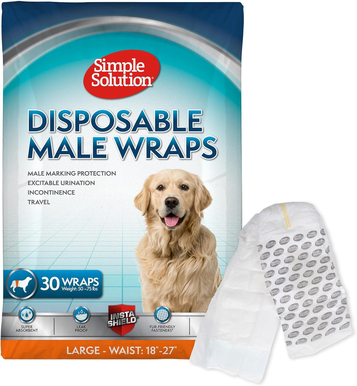 Simple Solution Male Dog Diapers, Disposable Belly Bands, M - Large (Pack of 30) / 30
