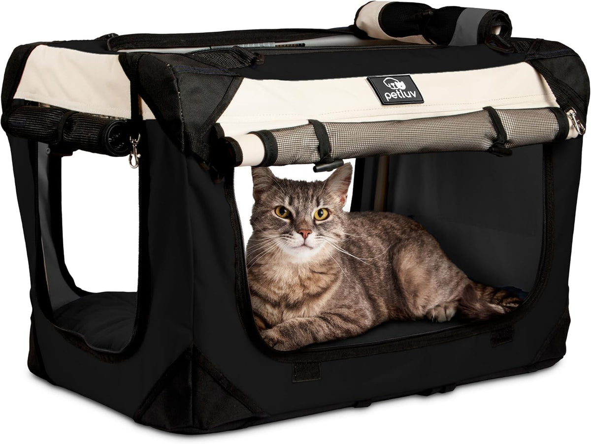 Cat & Dog Pet Carrier, Fits 2 Cats or Medium Dog Comfortably - Black / Large