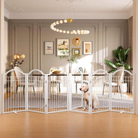 BHG Metal No-Assembly Freestanding Dog Gate with Door Walk Through - White / 6 Panels-S