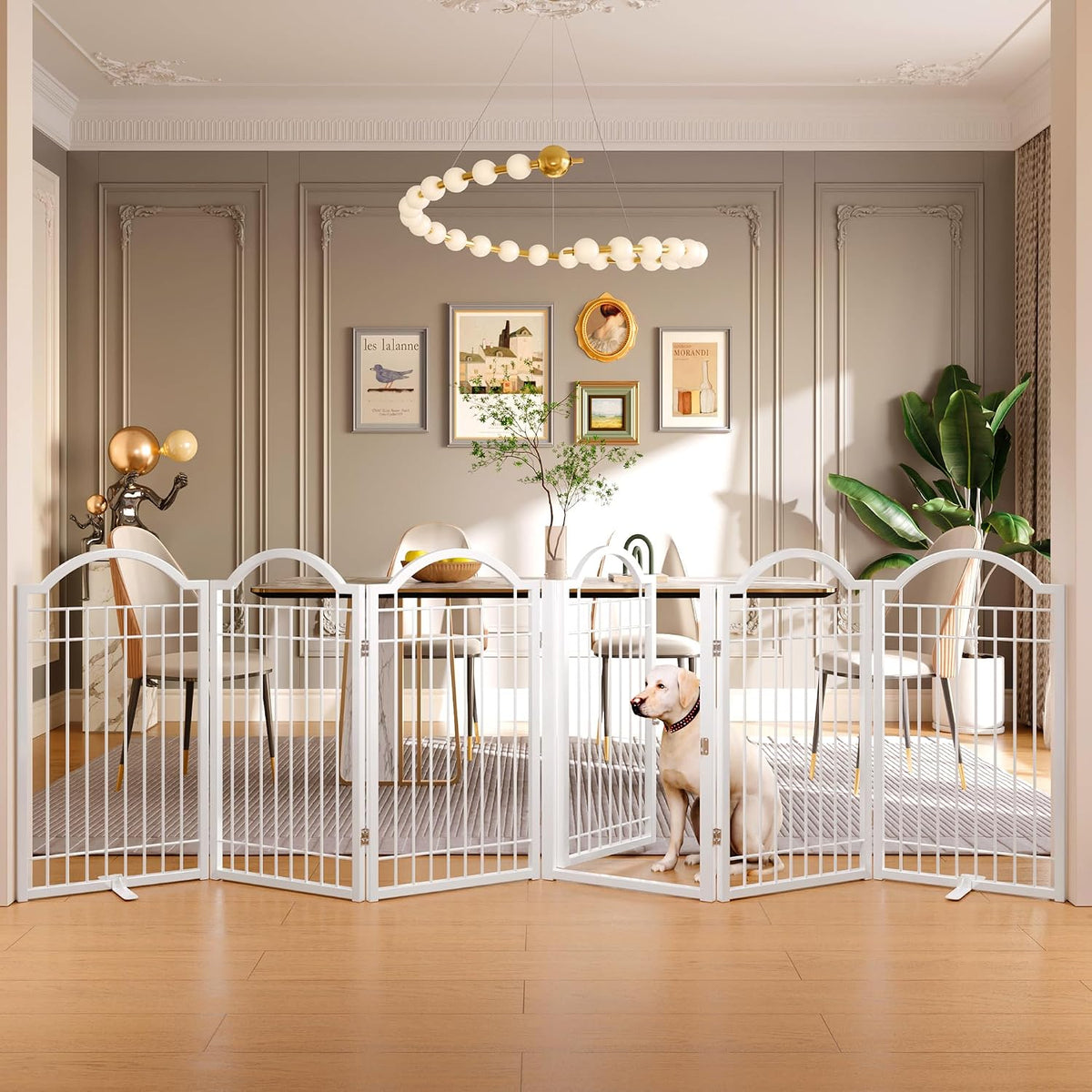 BHG Metal No-Assembly Freestanding Dog Gate with Door Walk Through - White / 6 Panels-S