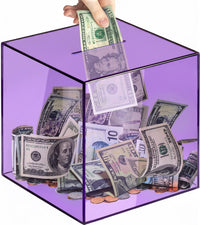 Piggy Bank for Adults Must Break to Open Acrylic Clear Piggy Bank - Purple / 15x15CM