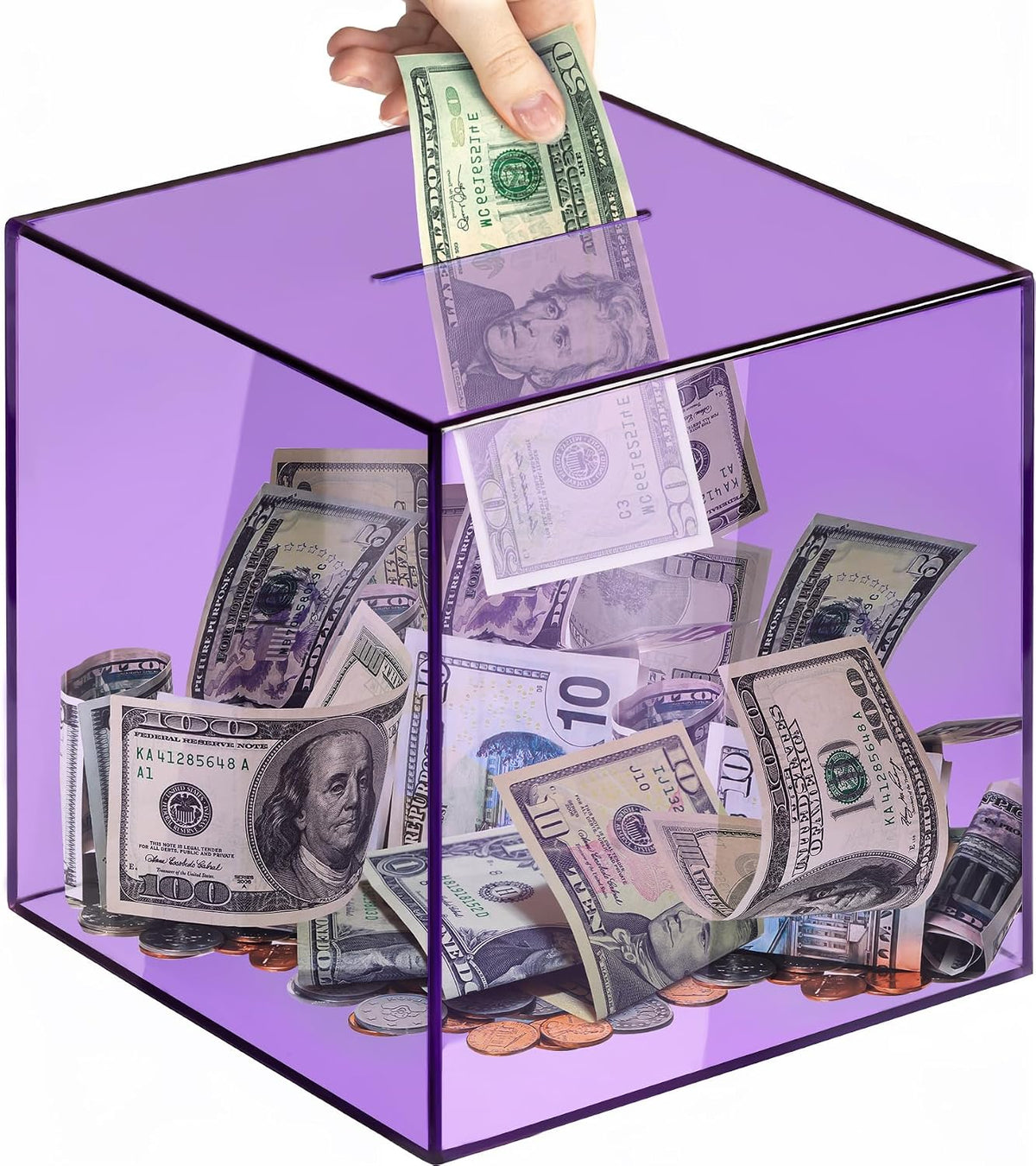 Piggy Bank for Adults Must Break to Open Acrylic Clear Piggy Bank - Purple / 15x15CM