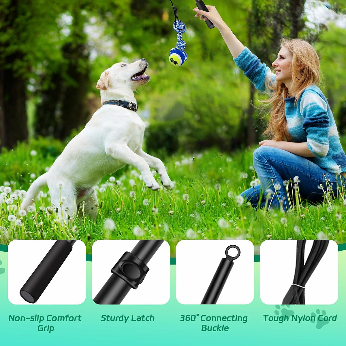 Flirt Pole for Dogs, Interactive Toys Tug-of-war for Pet - 2 switch-40.2Inch - image 2