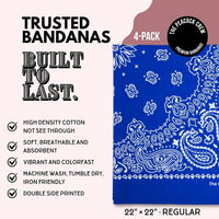 Premium Soft Cotton Bandanas Pack for Men and Women Paisley 22 x 22 - Pack of 4 Royal Blue - image 2