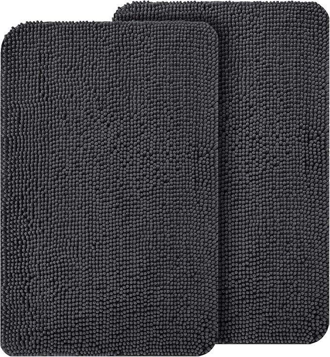 OLANLY Dog Door Mat Set 2-Piece 24x16, Absorbs Moisture and Dirt, Absorbent Non-Slip Washable Doormat, Quick Dry Chenille Mud Mat for Dogs, Entry Indoor Entryway Carpet for Inside Floor, Dark Grey