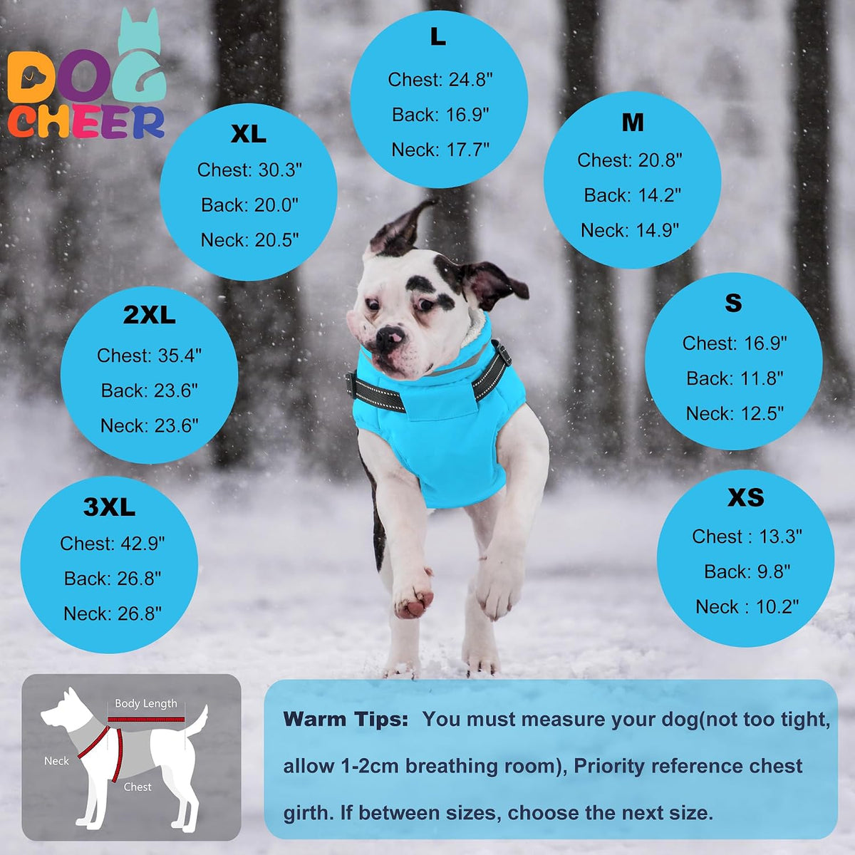 Dogcheer Dog Coat with Harness - Light Blue / Small(Chest:16.9"Back:11.8" Neck:12.5") - image 2
