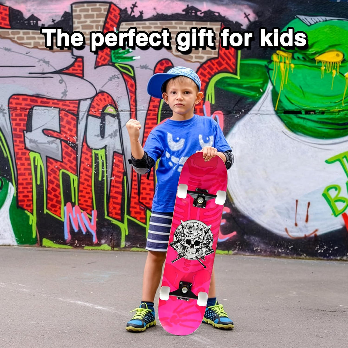 Skateboards for Beginners Kids Boys Girls and Adults, 31''x8'' - Pink Skull - image 2